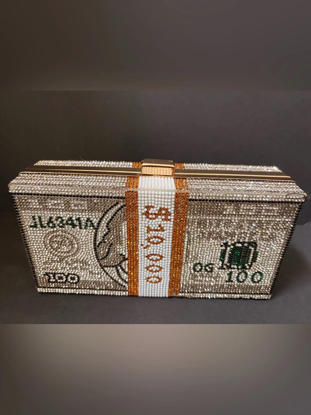💰💎Crystal-Embellished Money Bill Clutch with Beaded Strap